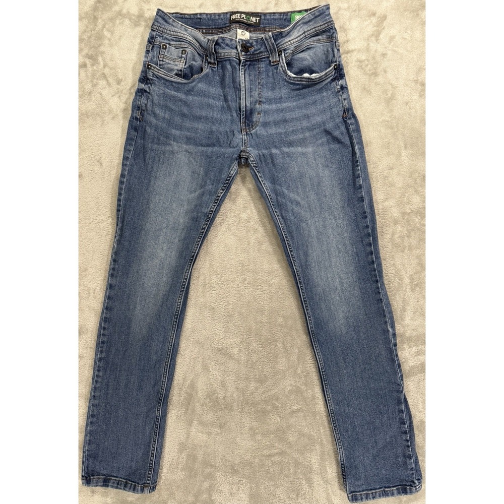 Free Planet Jeans Mens 28x30 Blue Skinny LowRise Stretch Lycra Sustainable Denim